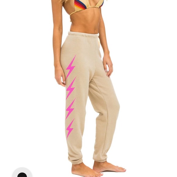 Aviator Nation BOLT 4 Sweatpants in Sand Beige and Neon Pink. New without tags - Picture 4 of 11